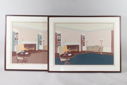Pair of Framed Interior Decorating Sample Prints, Living Room, 1 of 10