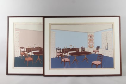 Pair of Framed Interior Decorating Sample Prints, Dining Room, 2 of 10