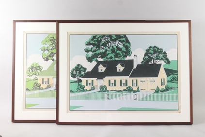 Pair of Framed Interior Decorating Sample Prints, Houses, 5 of 10