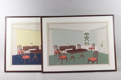 Pair of Framed Interior Decorating Sample Prints, Dining Room, 6 of 10