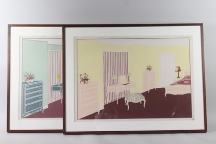 Pair of Framed Interior Decorating Sample Prints, Bedroom, 7 of 10