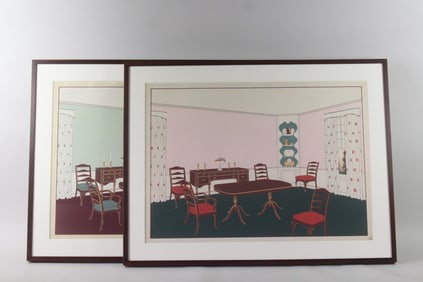 Pair of Framed Interior Decorating Sample Prints, Dining Room, 8 of 10