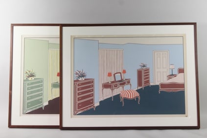 Pair of Framed Interior Decorating Sample Prints, Bedroom, 9 of 10