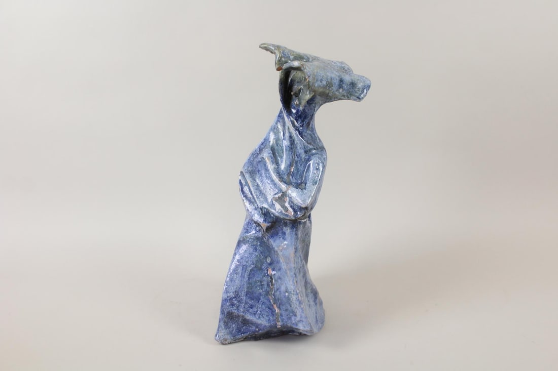 Abstract Blue Glazed Ceramic Figural Sculpture (1 of 12)