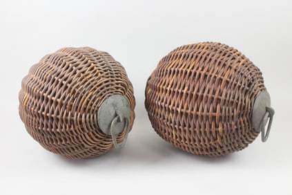 Pair of Industrial Wicker Buoy Objects