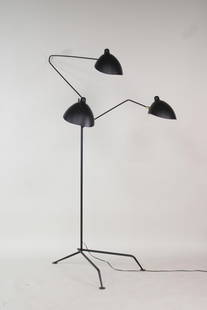 Contemporary Black Floor Lamp by Serge Mouille: Contemporary Black Floor Lamp by Serge Mouille. This lamp is barely used, it is nice quality. Unsure of the maker. Made in 2017 it is dated. Dimensions are 79 in h x 43 in w x 58 in d. Condition is ve