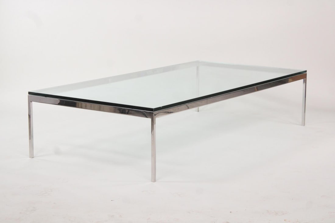 Florence Knoll 3'x6' Polished Steel and Glass Rectangular Coffee Table (1 of 15)