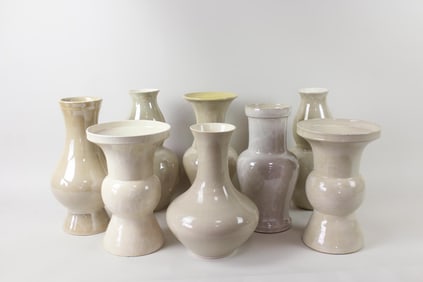 Lot of 8 Large Off White Ceramic Vases, Barthold Cooper & John Thompson