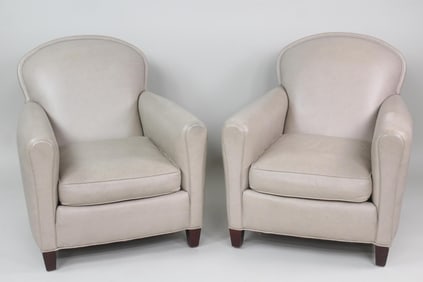 Pair of Lee Industries Grey Leather Club Chairs