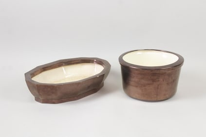 Pair Ron Dier Platinum Plated Ceramic Planters