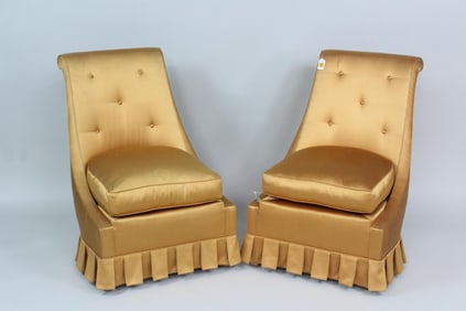 Pair of Silk Kagan Style Slipper Chairs from Karl Lagerfeld Estate