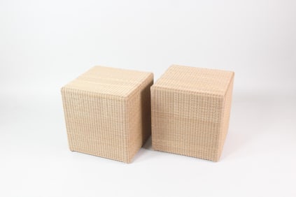 Lloyd Loom of Spalding Wicker Cube Stool Ottomans