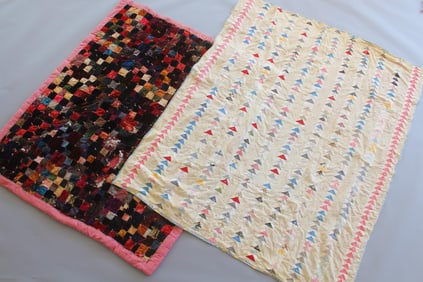 Pair of Patchwork Quilts, Velvet Patchwork & Flying Geese