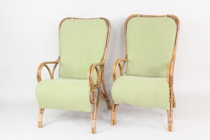 Pair of Italian Tallback Bamboo Garden Armchairs, Albini Style