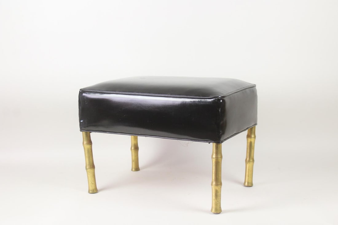Black Patent Leather Stool with Faux Bamboo Legs (1 of 8)
