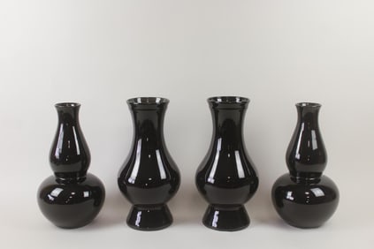 Lot of 4 Black Ceramic Vases, Double Gourd, John Thompson Pottery
