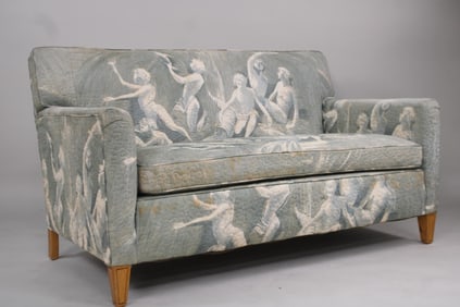 Art Nouveau Greek Roman Male Deities Quilted Settee Sofa
