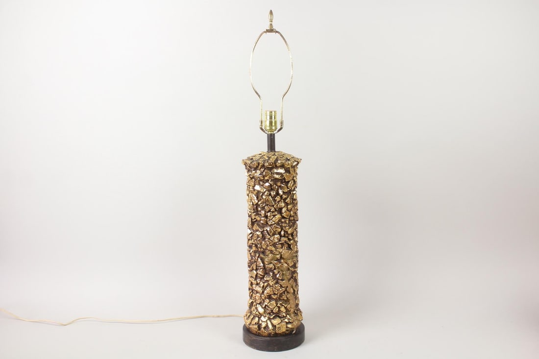 Tall Brutalist Gold Nugget Plaster Lamp (1 of 10)