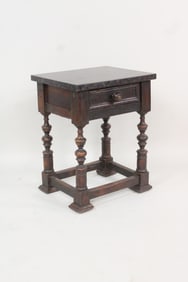 Turned Leg Jacobean Wood Side Table with Granite Top