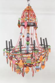 Funky Colorful Glass Chandelier, Striped Crystals