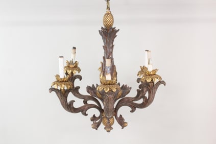 Carved Wood & Gold Gilt Pineapple Chandelier