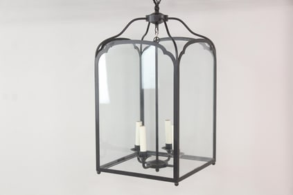 Black Metal Open Frame & Glass Hallway Lantern