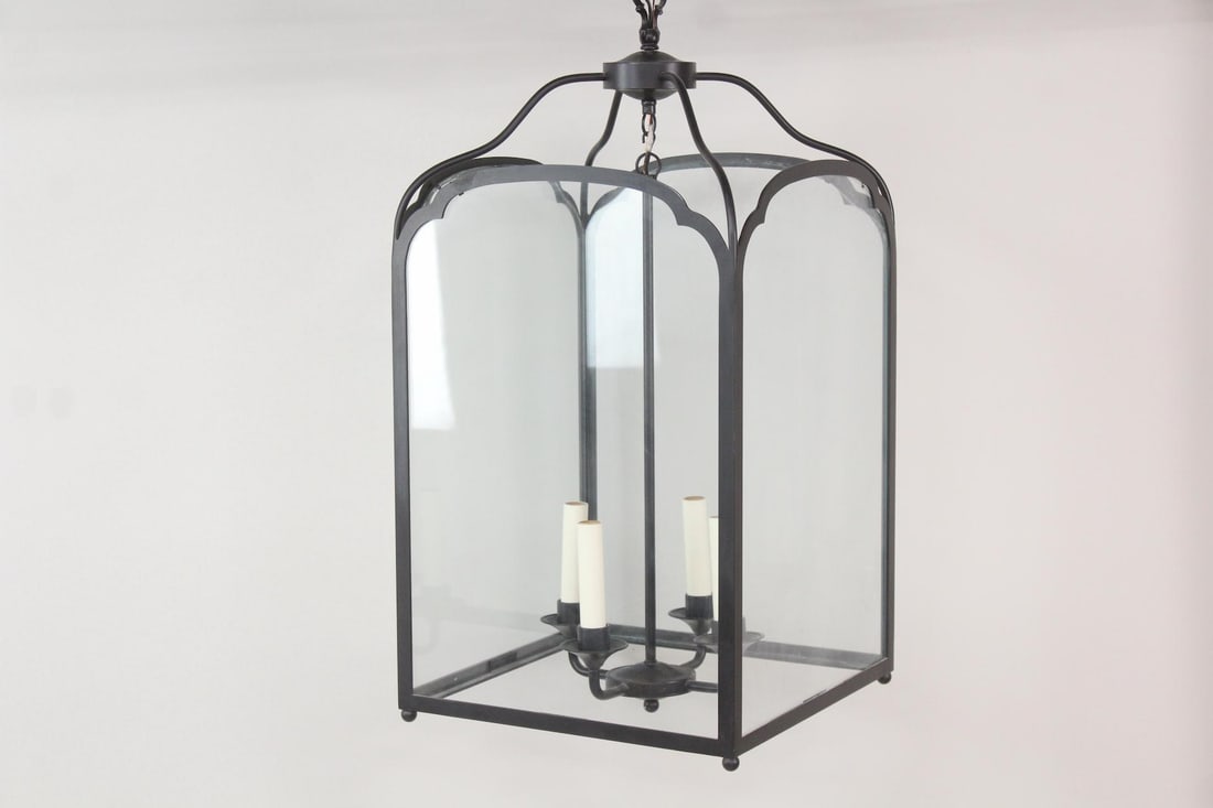 Black Metal Open Frame & Glass Hallway Lantern (1 of 6)