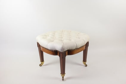 Regency Style Tufted Linen Upholstered Foot Stool Ottoman