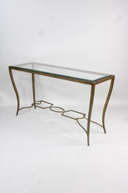 Gilt Metal and Glass Hollywood Regency Console Table by Bernhardt