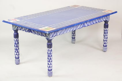 Matisse Inspired Mexican Artist Carved & Painted Dining Table