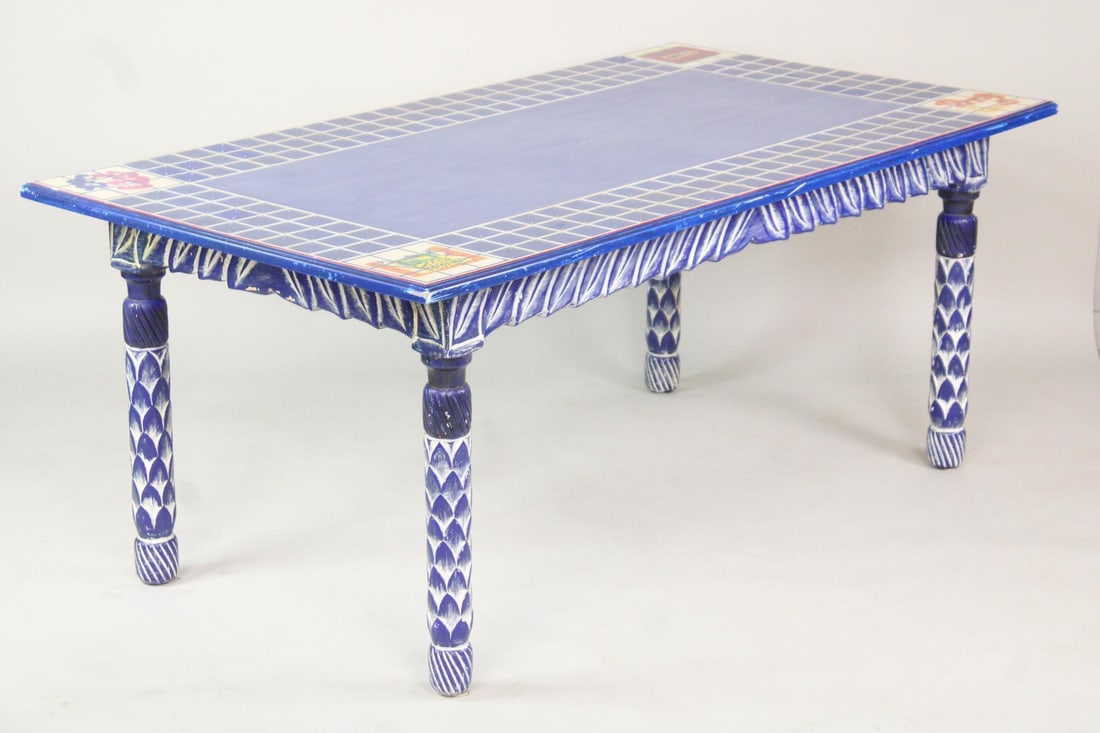 Matisse Inspired Mexican Artist Carved & Painted Dining Table (1 of 15)