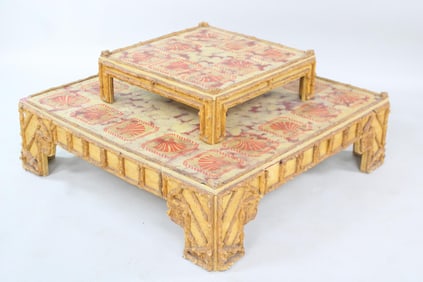 Two Tier Faux Bois Shell Paint Decorated Coffee Table