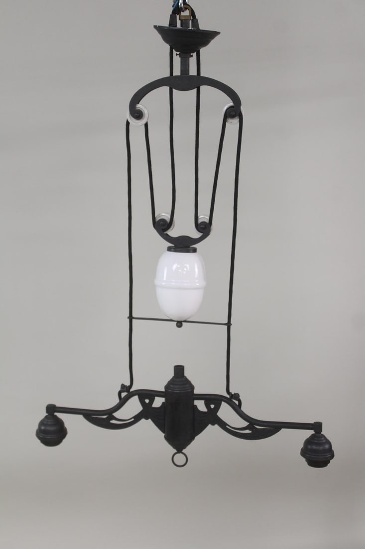 Patinated-Metal Counterbalance Two-Pendant Lamp (1 of 8)