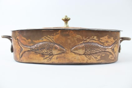 Large Hammered Copper & Brass Fish Poaching Pot