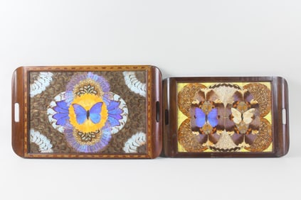 Pair of Art Deco Butterfly Wing Wood Serving Trays