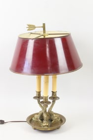 French Bouillotte Brass Lamp with Dolphins & Tole Shade