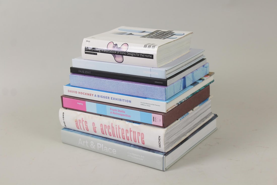 Group of 8 Art Coffee Table Books; Hockney, Stella: Group of 8 Art Coffee Table Books. Includes Steven and William Ladd: Shaboygen,JonahBokaerFlip Book, Whitney Museum Frank Stella Retrospective, David Hockney A Bigger Exhibition,Taschen Arts & Archite