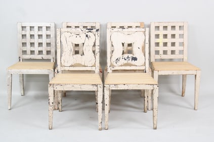 Set of 6 Weathered Bauhaus Wooden Chairs, New Seats
