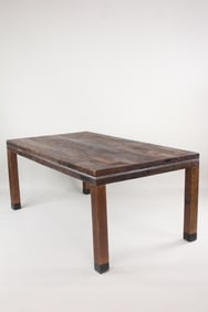 Modern Mixed Wood Dining Table with Chrome Banding