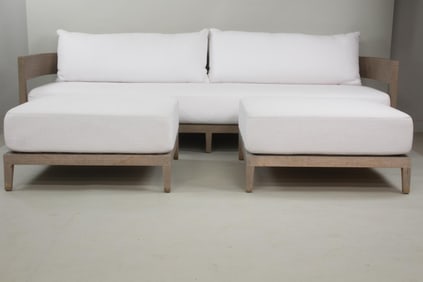 Restoration Hardware "Balmain Teak" Outdoor Sofa & Ottomans Set