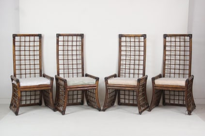Set of 4 Italian 1970s Bamboo & Leather Indoor/Outdoor Chairs