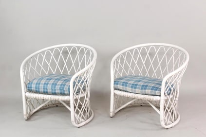 Pair of Italian Bamboo Rattan Patio Club Chairs