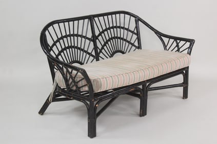 Painted Black Rattan Settee Bench