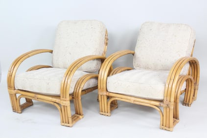 Pair of Frankl Style Double Horseshoe Rattan Chairs