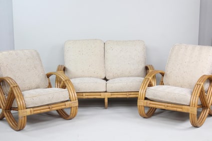 3 Pc Set Frankl Style Pretzel Rattan Loveseat & 2 Chairs