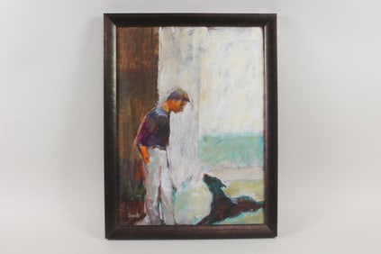 Oil Painting Man & Dog by Santo Pezzutti