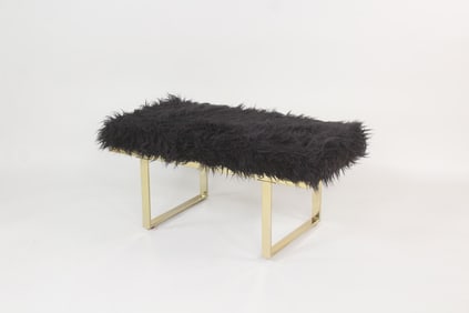 Black Sheepskin & Brass Ottoman Foot Stool by Safavieh
