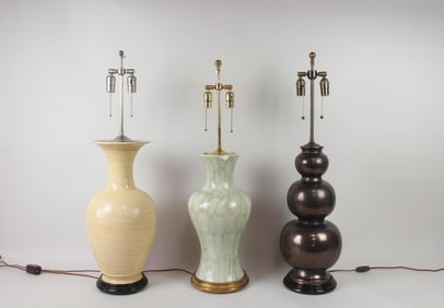 Lot of 3 Ceramic Vase Lamps, Jean Roger and John Thompson Pottery