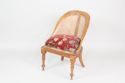 Curved Back Wood & Cane Tub Chair