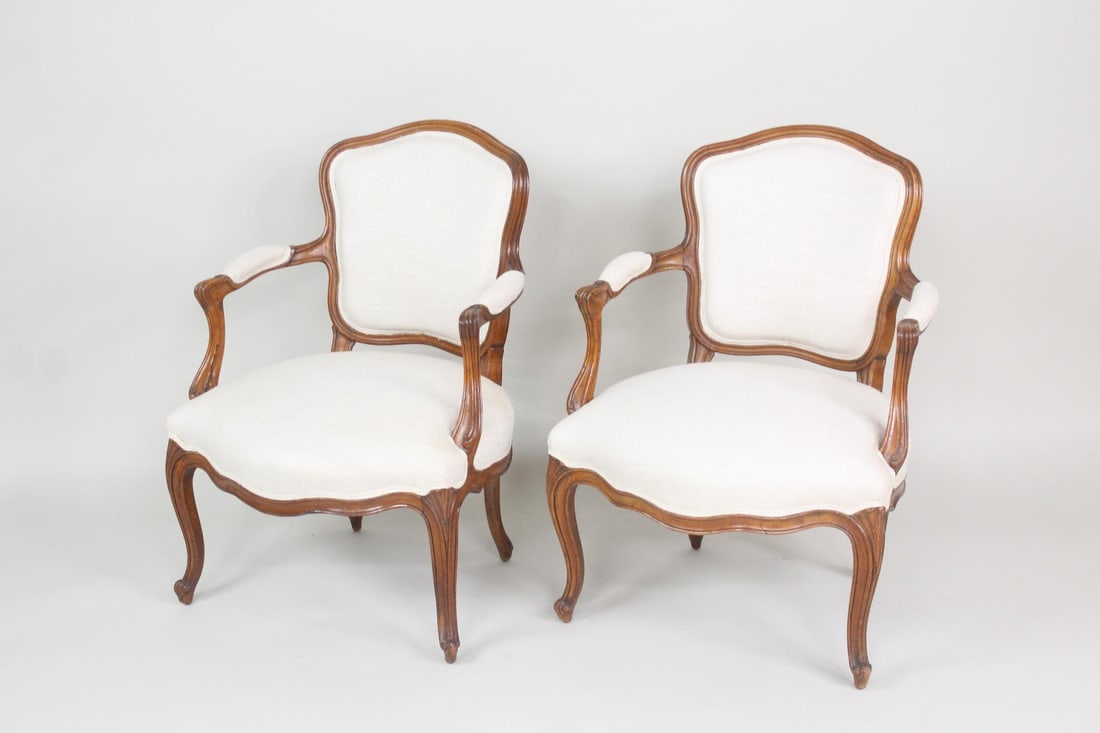 Pair of Louis XV Fauteuils Upholstered Armchairs (1 of 15)